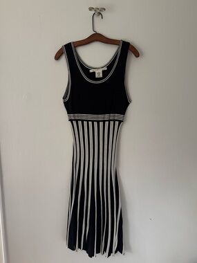 Max Studio Knit Black and White Striped Empire-waist Tank Dress